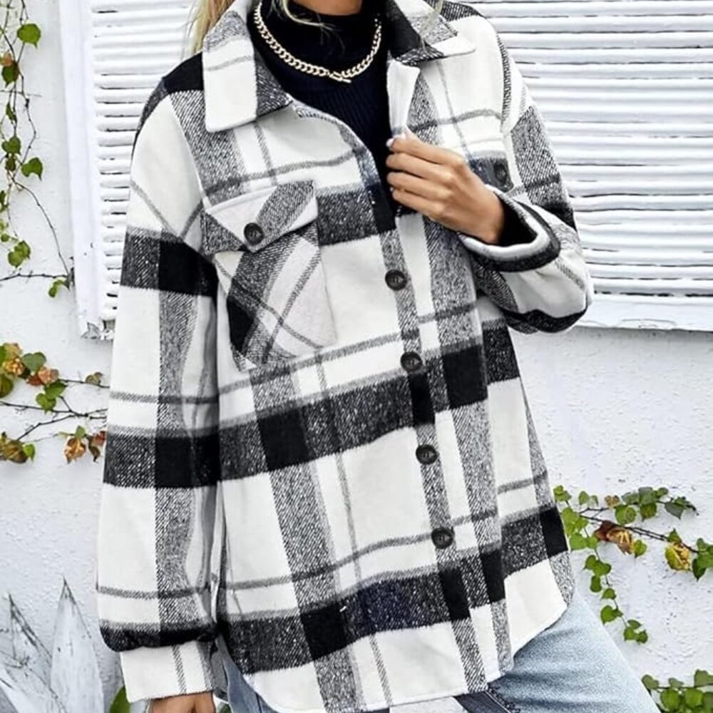New Plaid Flannel Button Down Jacket - image 5